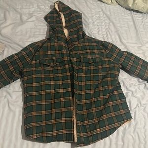 fluffy green and yellow flannel hoodie